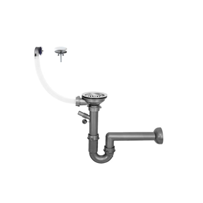 Siphon for granite inset sinks 1 bowl 3,5", bowl overflow, 40 mm plug in set