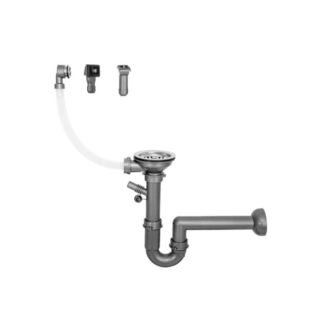 Universal siphon for steel or granite inset sinks, 1 bowl, 3,5", bowl or grainer overflow