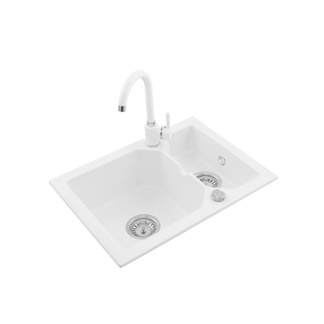 Set Granit Spule Kenzo 1 5 Becken Ohne Abtropfflache Siphon Automatisch Mischarmatur York Weiss Milo